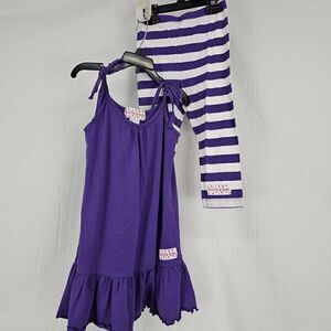 Ruffle Girl Purple White Striped Pants Girls Size 7 Solid Tank Summer Cute